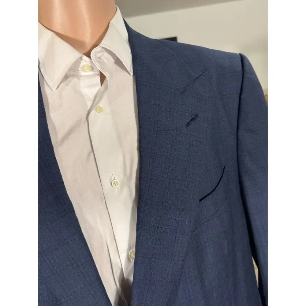 Tom Ford Blue Plaid Blazer 58C EU) 48S US Men's Peak Lapel Windsor Wool